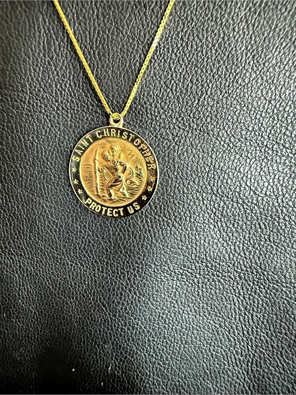 14K Yellow Gold Saint Christopher Protect Us Medal Pendant Necklace